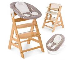 Hauck Alpha Plus Newborn - Seggiolone Pappa in Legno, evolutivo dalla Nascita - Con Sdraietta neonato, Riduttore, Cuscino seduta, Altezza regolabile - Legno