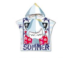 Chickwin Asciugamano Poncho Bambino, Estate Cartone Animato Kids Accappatoio Microfibra Asciugatura da Bagno con Cappuccio Asciugatura Rapida per Spiaggia Bagno (Squalo Fantastico,60 * 80cm)