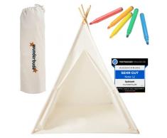 wunderbude® Tipi tenda per bambini, incl. colori tessili, tipi, tenda per bambini, tenda da gioco, tenda da gioco in stile indiano, lavabile, pali in legno massello,Ora fai da te