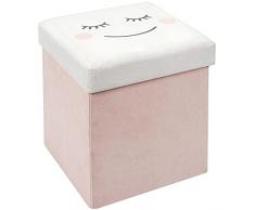 Home Deco Kids HD7428 - Pouf contenitore pieghevole quadrato per bambini, motivo: luna, 30 x 30 x 30 cm, colore: Rosa