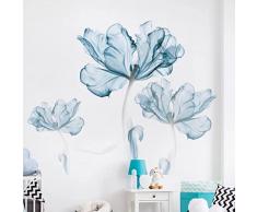 Adesivo da parete Fiore Blu DIY Removibili Decorazione Murale Fiori Adesivi da Parete Art Stile Nordico Adesivi Murali per Asilo Nido Ufficio Cucina Soggiorno, 180x110cm Adesivo Murale