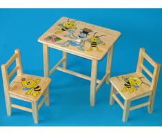 Set in legno tavolino con 2 sedie per cameretta bambini. M31. Ottima idea regalo.Completo in pino con disegno a mano.