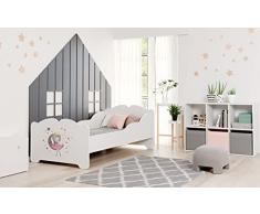 KOBI Letto per Bambini con Sponde ANNA | Bianco Principessa Addormentata Lettino Bambina | 160 x 80 CM | Lettino Bambino con Materasso | Lettini per una Ragazza | Letto Bimbo Singolo con Sponda