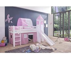 TONY - Letto a soppalco con scivolo, in legno di pino bianco, 200 x 90 cm