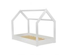 MS FACTORY Letto Casetta in Legno Massello 80x160 cm con Telaio a Doghe - Letto per Bambini Singolo - Stile Scandinavo Nordico Montessori - Bianco