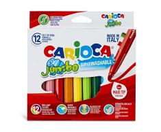 CARIOCA Pennarelli Jumbo Box, Pennarelli Colorati per Bambini con Punta e Corpo Maxi, Ideali per Disegnare e Colorare, Super Lavabili, Colori Assortiti, 12 Pezzi