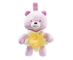 Gioco First Dreams Bear Panel, Morbido Pupazzo a Forma di Orsetto da Appendere al Letto o Culla con Melodie Rilassanti e Luce Notturna, Rosa, 0+ Mesi