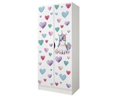 leomark armadio bianco 70 x 42,5 x 161,5 cm alla stanza del bambino, capiente e funzionale armadio in legno con ante, solido appendiabiti, mobili per bambini, Unicorno