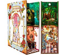 AOSFYORR Kit per Libri Alice nel Paese delle Meraviglie Kit per Adulti, Fai da Te per Casa delle Bambole, Kit in Miniatura Inserto da Scaffale Kit per Fermalibri Decorativi con Luce A LED