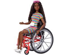 Barbie Fashionistas Bambola Afroamericana con Sedia a Rotelle e Vestiti alla Moda, Giocattolo per Bambini 3+Anni,GRB94