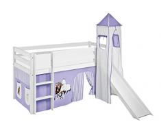 Lilokids - Lettino da Gioco Jelle con Torre, Scivolo e Tenda, in Legno, 198 x 98 x 113 cm, Colore: Bianco