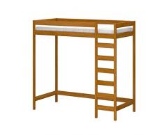 WNM Group Letto a soppalco con scala LUKI – Lettino con protezione anticaduta e rete a doghe – Letto a soppalco – Letto per ragazzi – Letto a soppalco – letto per bambini – in teak – 90 x 200 x 200 cm