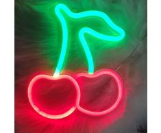 Insegne al Neon LED Ciliegia, Ricarica USB/Alimentazione a Batteria, Lampada al Neon di Segnaletica a Parete, Decorazione da Parete Chic per bambini/casa/bar/camera da letto/luce bar (Rosso)