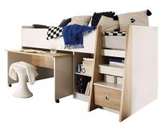 AVANTI TRENDSTORE - Pier - Letto a soppalco con scrivania Estraibile e scaffale Incorporato, con 4 scompartimenti Aperti e 1 cassetto. Dimensioni: Lap 204x107x120 cm