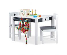 Relaxdays Set Tavolino con 2 Sedie in Legno STAR, Tavolo e Sedioline, per Bambini & Bambine,con Stella, bianco-grigio