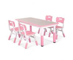 LAZY BUDDY Tavolo per Bambini con 4 Sedie, Scrivania per Bambini con Altezza Regolabile, 3 Colori da Scegliere, Set Tavolo Facile da Pulire, Tavolo con Sedie Adatto a Bambini dai 2 ai 10 Anni (Rosa)