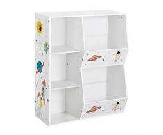 SONGMICS Scaffale per Giocattoli e Libri, Scaffale Portagiochi per Bambini, Mobiletto Portaoggetti per Scuola dell'Infanzia, Multi-ripiano, con Scatole Colorate in Tessuto, Bianco GKR32WT