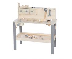 roba Banco da Lavoro per Bambini - Set di Utensili Incluso – con Ripiano, 3 Cassetti e Scaffali – Dadi, Viti, Pialla, Martello – da 3 Anni in Su - Legno Laccato Grigio