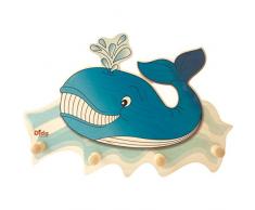 Dida - Attaccapanni da parete in legno per arredare la camera dei bimbi con l'animale marino Balena