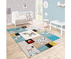 Tappeto per Bambini Camera dei Bambini Taglio Sagomato Cani Mondo Beige Blu Colori Pastello, Dimensione:80x150 cm