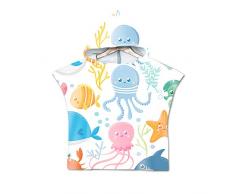 Chickwin Asciugamano Poncho Bambino, Cartone Animato Kids Accappatoio Microfibra Asciugatura da Bagno con Cappuccio Asciugatura Rapida per Spiaggia Bagno (60 * 80cm,Polpo blu)
