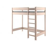 WNM Group Loft Bunk Bed HUBI - Letto a Soppalco con Entrata Anteriore - Letti con Sponda Anticaduta, Barriera Protettiva per Bambino e Bambini - Rovere Sbiancato - 140x70 cm