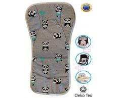 BabyCANGAROO® Copriseduta Passeggino Universale,Riduttore Ovetto Auto,Seggiolone Pappa,Traspirante Anti-Sudore in 100% Cotone, Made In Europe (60 x 33 - grigio, panda- PANDA HEART)
