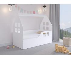 iGLOBAL Lettino per bambini a casa, letto per ragazzi, 144 x 74 x 120 cm (bianco – protezione contro le cadute sul lato destro)