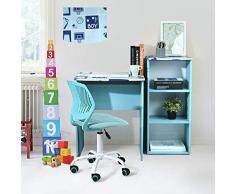 Aingoo Scrivania per Bambini Tavolo da Disegno Artigianale in Legno con scaffale di stoccaggio a 3 Livelli Blu