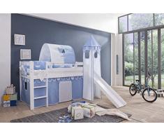 TONY - Letto a soppalco con scivolo in legno di pino bianco, 200 x 90 cm