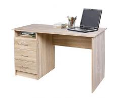 BAKAJI Scrivania con Cassettiera 3 Cassetti + Ripiano Aperto Tavolo da Lavoro Porta Pc Computer in Legno MDF Arredamento Casa Ufficio Cameretta Design Moderno Dimensione 120 x 51 x 72 cm (Quercia)