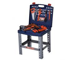 homcom Banco da Lavoro Giocattolo Pieghevole con 68 Attrezzi Inclusi per Bambini 3-6 Anni, Blu e Grigio, 40x43x72cm