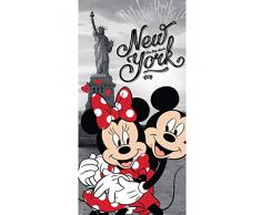 Disney, 18TW176, telo da mare con motivo Minnie e Topolino New York, asciugamano da bagno, 70 x 140 cm