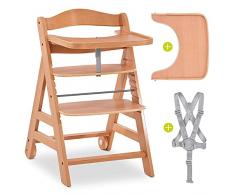 Hauck Alpha Move Seggiolone Pappa Legno - Sedia Bambini con Cintura, Ruote e Vassoio - Seggiolone Legno Evolutivo Fino a 90 kg - Legno Naturale