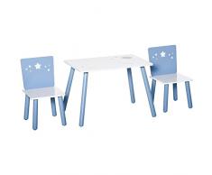 homcom Tavolo con Sedie Bambini e Bambine 2-4 Anni in Legno Azzurro e Bianco, Set 3 Pezzi