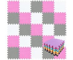 qqpp Tappeto Bambini Puzzle con Certificato CE in Morbido Gomma Eva | Tappeti da Gioco per Bambina | Tatami. 18 Pezzi (30 * 30 * 1cm), Bianco, Rosa, Grigio. QQC-ACLb18N