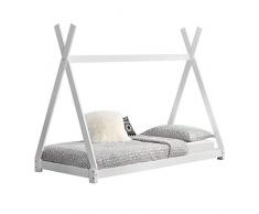 Letto per Bambini 90 x 200 cm Design Teepee Indiano Lettino a Tenda Legno di Pino Bianco Opaco