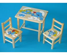 Set in legno tavolino con 2 sedie per cameretta bambini. M25. Ottima idea regalo.Completo in pino con disegno a mano.