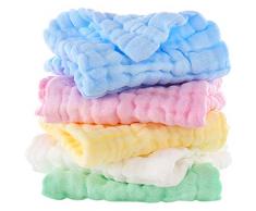 NATUCE Asciugamano Viso Bambini, 5 Pz Mussole Neonato Cotone 23 cm, Lavette Neonato Mussola, Fazzoletto per Neonati, Asciugamano per Infantile, Bambino, Pelle Sensibile