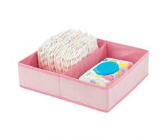 mDesign Organizer per fasciatoio – Ottima scatola portaoggetti in tessuto per pannolini, salviette umidificate ecc. – Ideale contenitore giocattoli con 2 scomparti – rosa