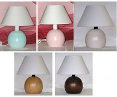 Lampada lumetto abat jour da comodino sfera in legno tornito con paralume; produzione propria, made in Italy (frassino)