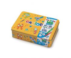 Carioca Color Box | Pennarelli Lavabili per Bambini Scatola Latta Gialla, Set Pennarelli Punta Fine e Punta Grossa con Album da Colorare, 100 Pennarelli