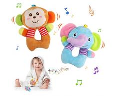 LEADSTAR Giochi Neonato 3 6 9 12 Mesi,Giocattolo Sonaglio Neonati,Giochi Neonato Montessori,Sonaglio in Morbido Peluche,Ideale per Regali Nascita Maschio o Femmina