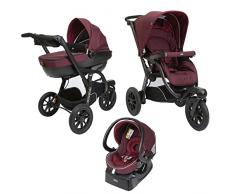 Chicco Trio Activ3 Passeggino Trio 3in1 Sistema Modulare con Car Kit, Passeggino 3 Ruote, Ovetto, Navicella Neonato e Seggiolino Auto Gruppo 0+, con Chiusura Pieghevole e Compatta - Burgundy Powder