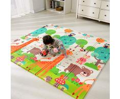 Bammax Tappeto Bambini, Tappeto Pieghevole Doppio Lato, Tappeto Gioco Neonato Portable Doppia Faccia Impermeabile e Facile da Pulire, XPE Schiuma Tappetini Antiscivolo Giraffa Pattern, 197*177*1.5cm