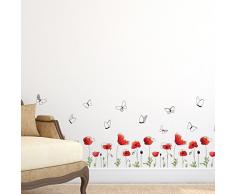 Wallflexi Adesivi da Parete Fiori di Papavero battiscopa murales Rimovibile Autoadesivo Decalcomanie Art Nursery Kindergarden School Kids Room Ristorante Bar Cafe Hotel casa Ufficio Decorazione