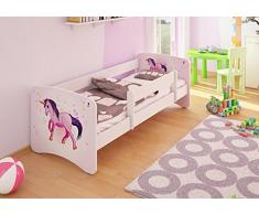 Best For Kids - Lettino per bambini, 80 x 160 cm, con protezione anti-caduta, 44 motivi (unicorno)