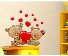 StickerDesign Adesivi Murali Bambini Orsetti e Cuoricino Cuori con Orsetto Adesivo per cameretta Disegni Decorativi Wall Stickers Decorativo Adesivi Murali Decorazione Cameretta Carta da Parati