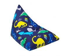 Ready Steady Bed Dino in the Dark - Poltrona a sacco imbottita per bambini, di forma piramidale, divertente motivo con dinosauri