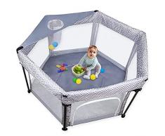 Box per Bambini|Box Bambini Portatile e Pieghevole con Materasso Morbido,Centro di Attività per Bambini al Coperto e allAperto con Base Antiscivolo,Griglia di Protezione Stabile -Grigio